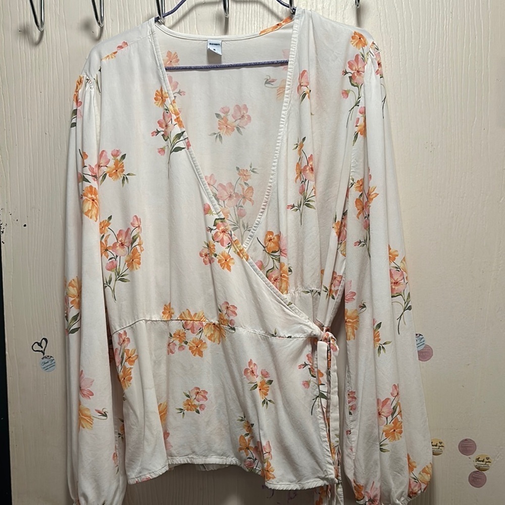 Old Navy Floral Print Tie-Belt Wrap Blouse - Size XL - Cottagecore Chic - Picture 11 of 16